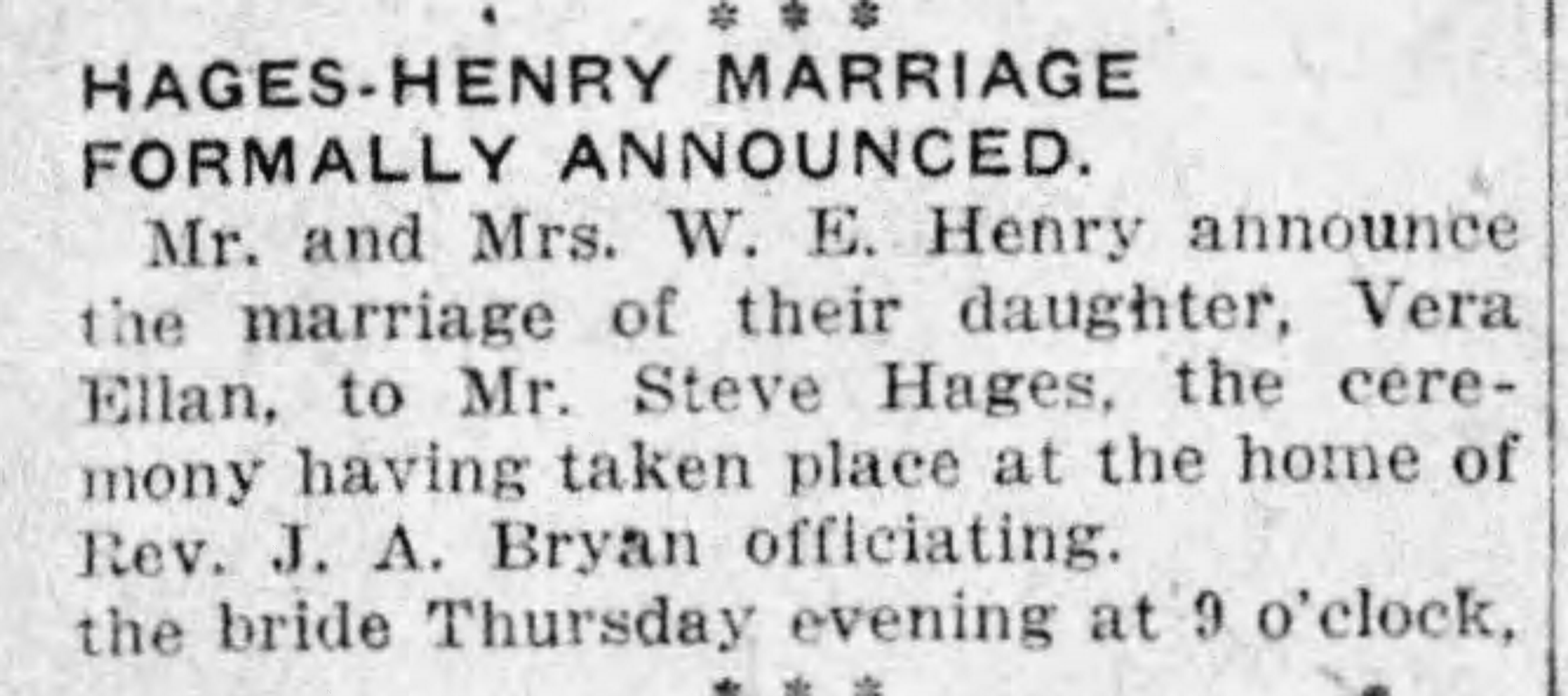 Hages-Henry Marriage Formally Announced